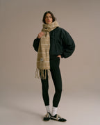 Wool Blend Brushed Checked Scarf - Stone/Marshmallow White
