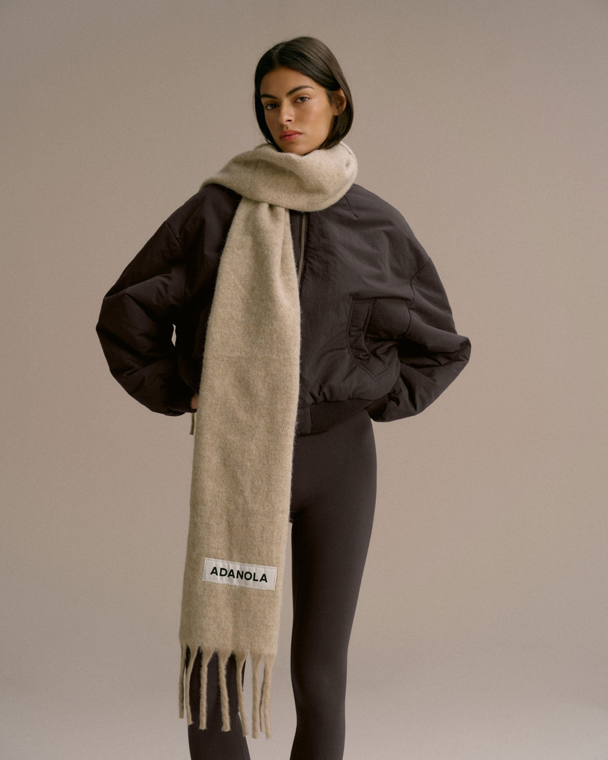 Wool Blend Brushed Scarf - Stone