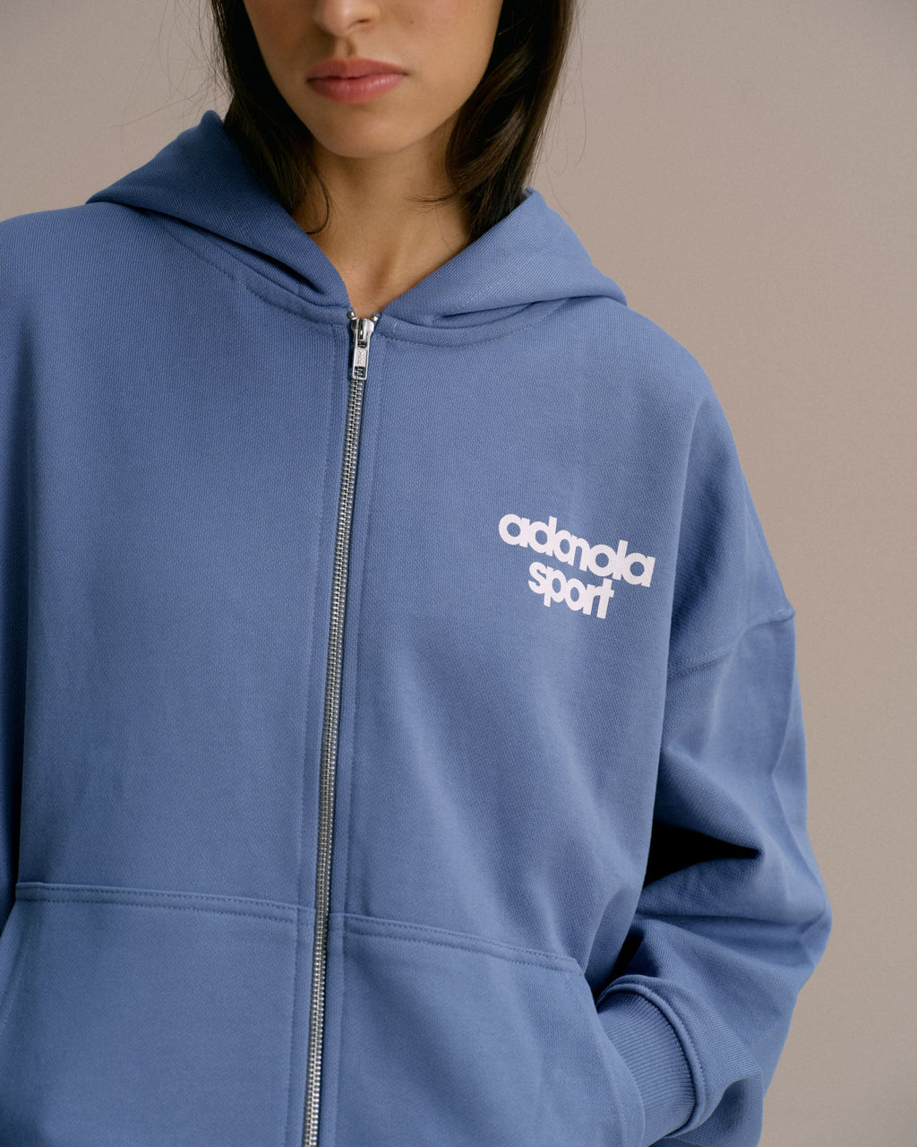 Oversized Zip Through Hoodie - Vintage Blue