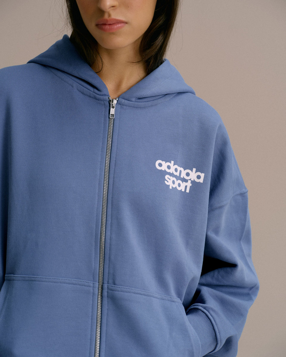 Oversized Zip Through Hoodie - Vintage Blue