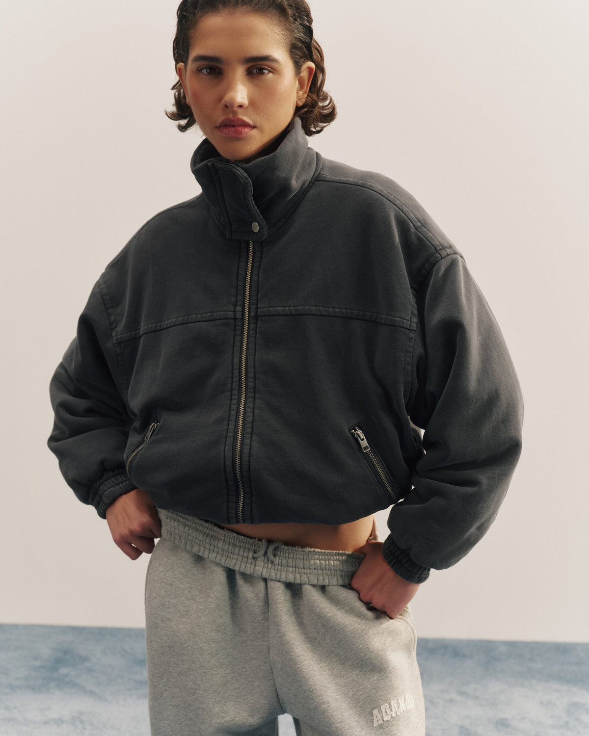 Padded Bomber Jacket - Charcoal Grey