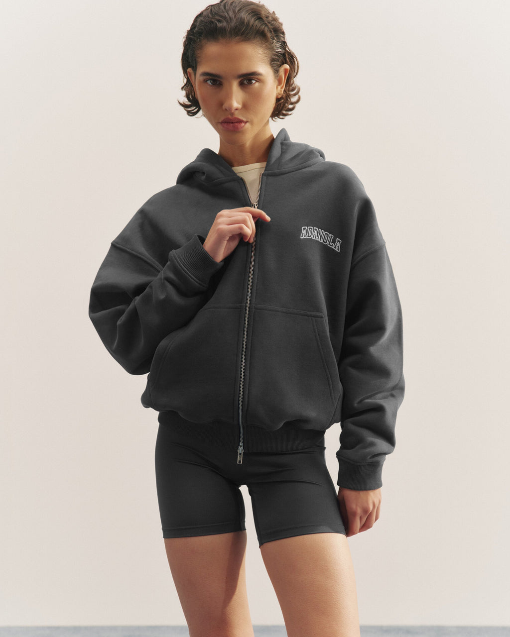 Relaxed Zip Through Hoodie - Graphite Grey