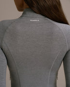 Brushed Long Sleeve Zip Up Top - Dark Grey Melange