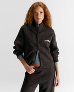 Varsity Ribbed Zip Through Knit Sweatshirt - Coffee Bean