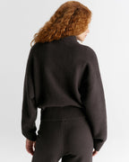 Varsity Ribbed Zip Through Knit Sweatshirt - Coffee Bean