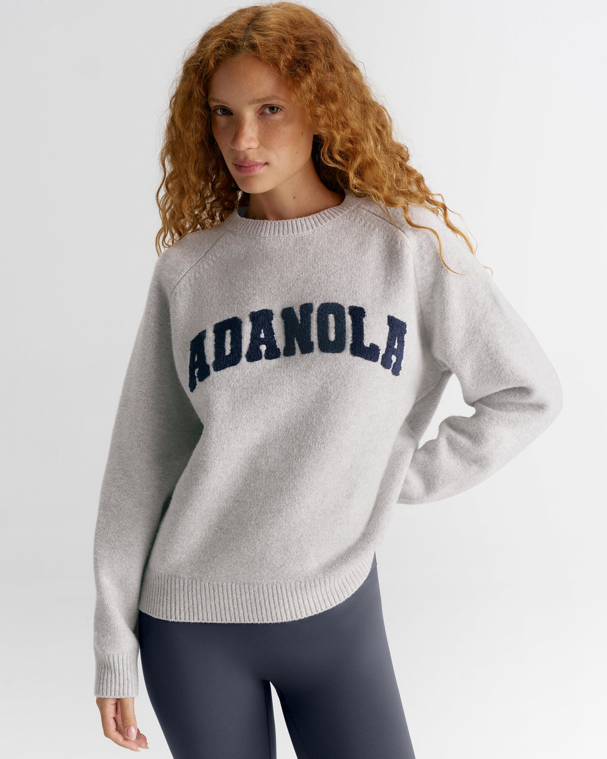 Boucle Oversized Knit Sweatshirt - Light Grey Melange