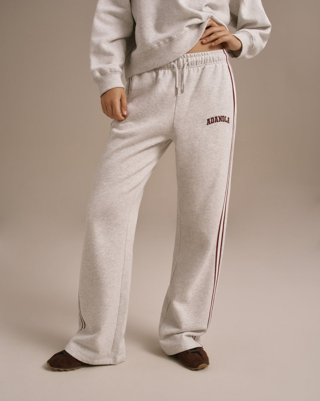 Loose Fit Straight Leg Sweatpants - Light Grey Melange