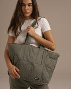 Quilted Nylon Tote Bag - Olive Green