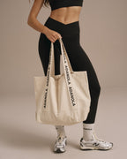Branded Strap Tote Bag - Cream/Black