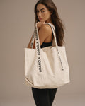 Branded Strap Tote Bag - Cream/Black