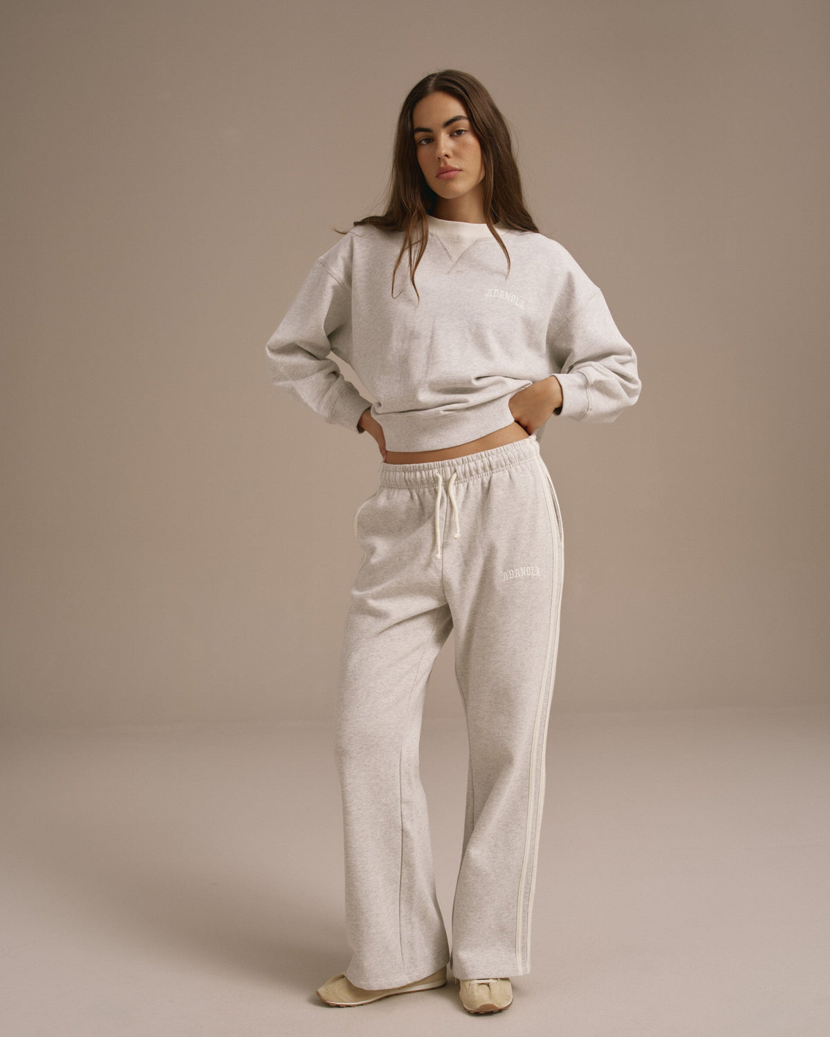 Loose Fit Straight Leg Sweatpants - Light Grey Melange