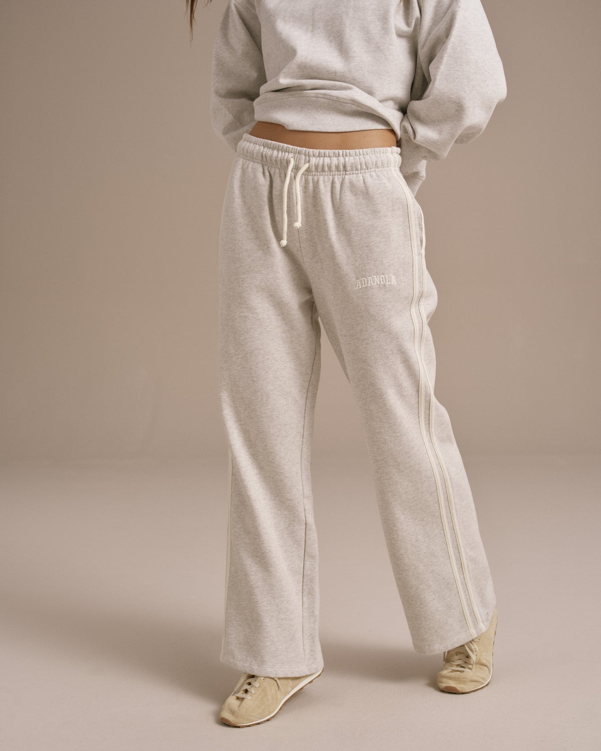 Loose Fit Straight Leg Sweatpants - Light Grey Melange