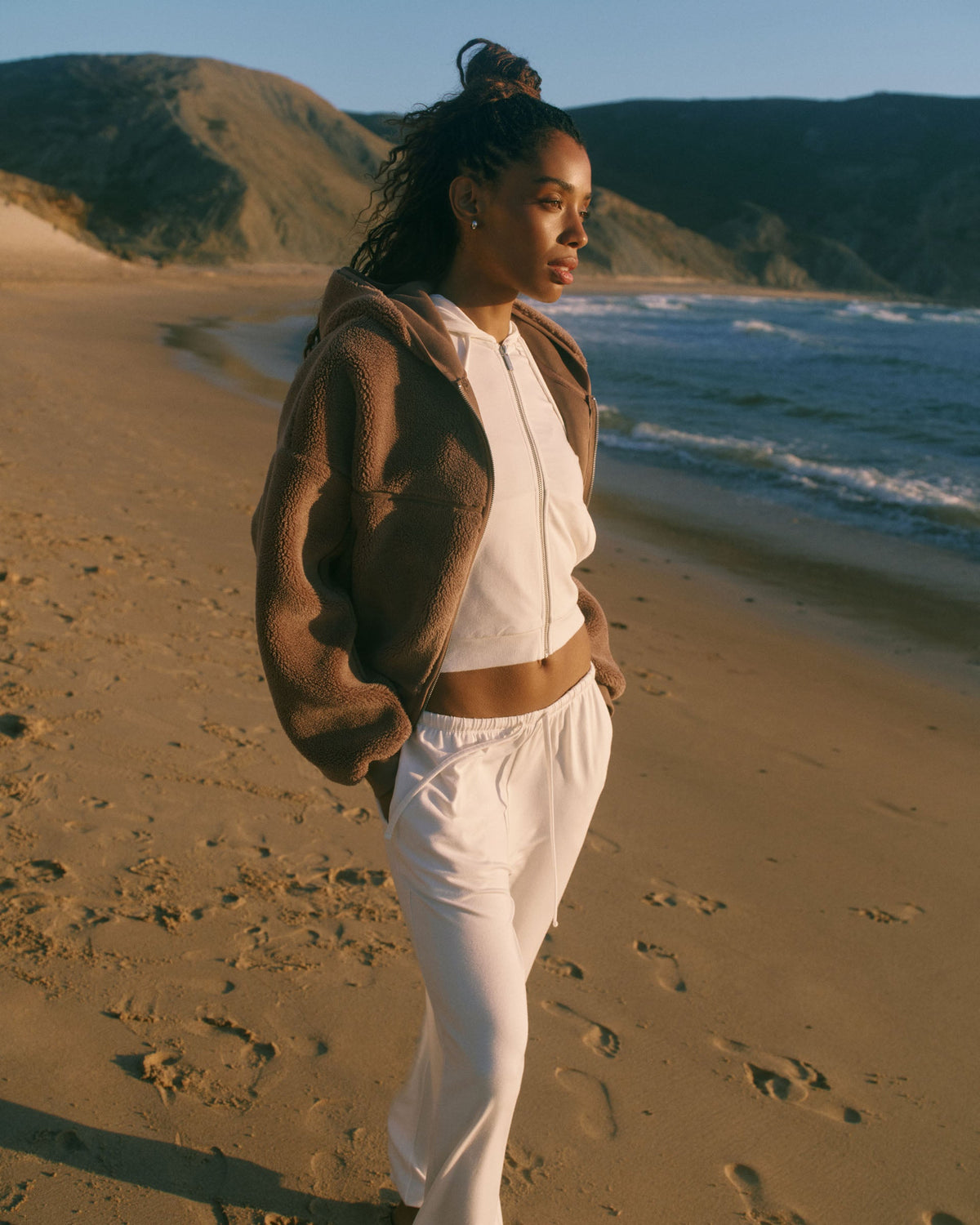 Cropped Hooded Fleece - Mink Brown
