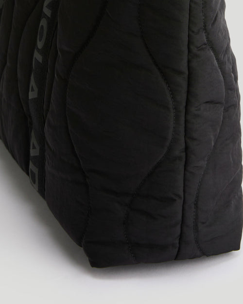 Branded Strap Quilted Nylon Bag - Black