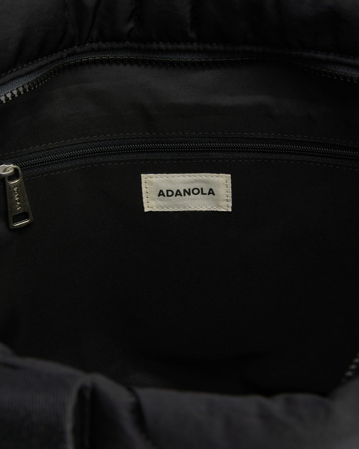 Branded Strap Quilted Nylon Bag - Black