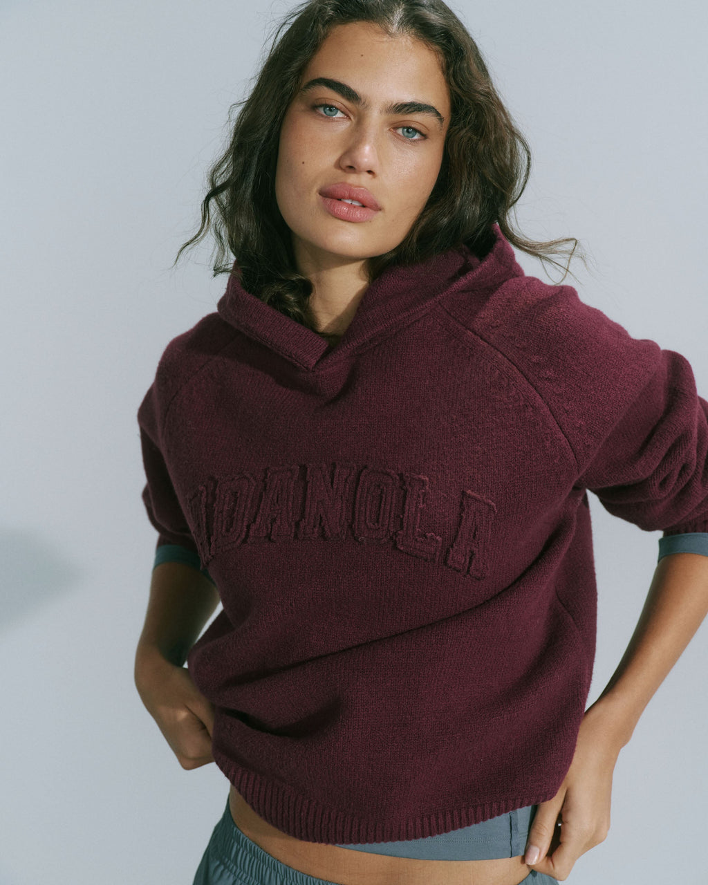 Oversized Knit Hoodie - Damson Red