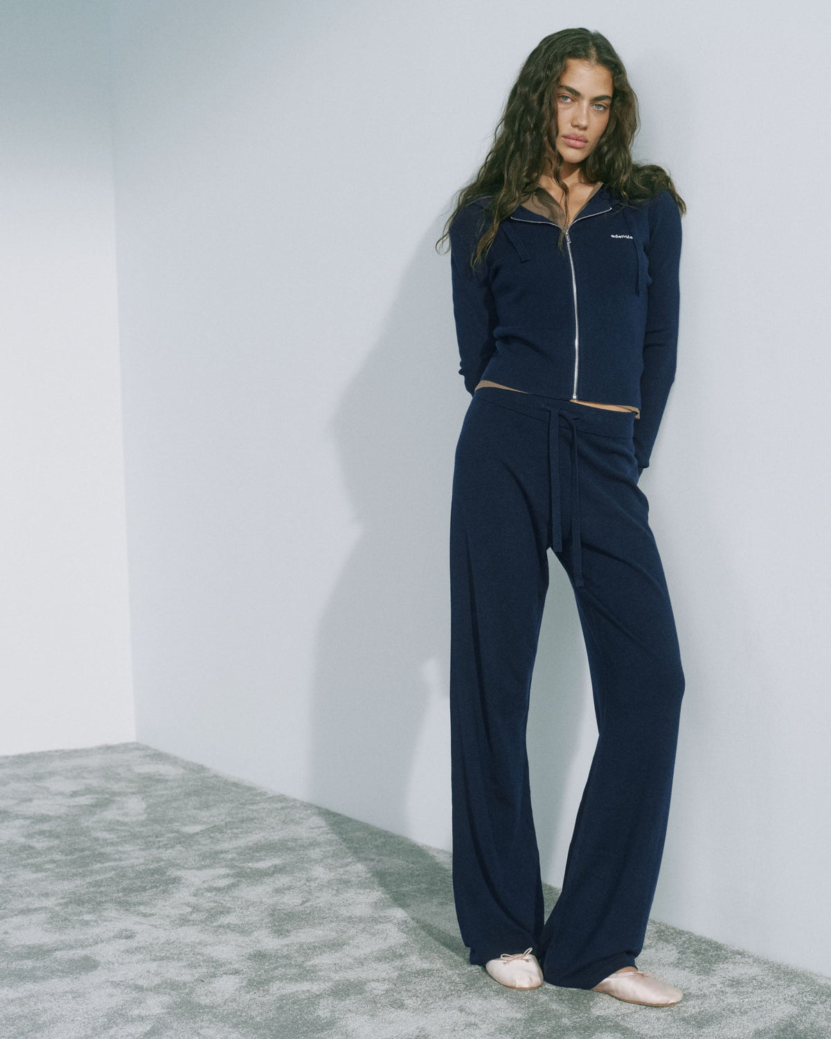 Knit Straight Leg Trousers - Navy Blue