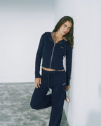 Knit Zip Up Hoodie - Navy Blue