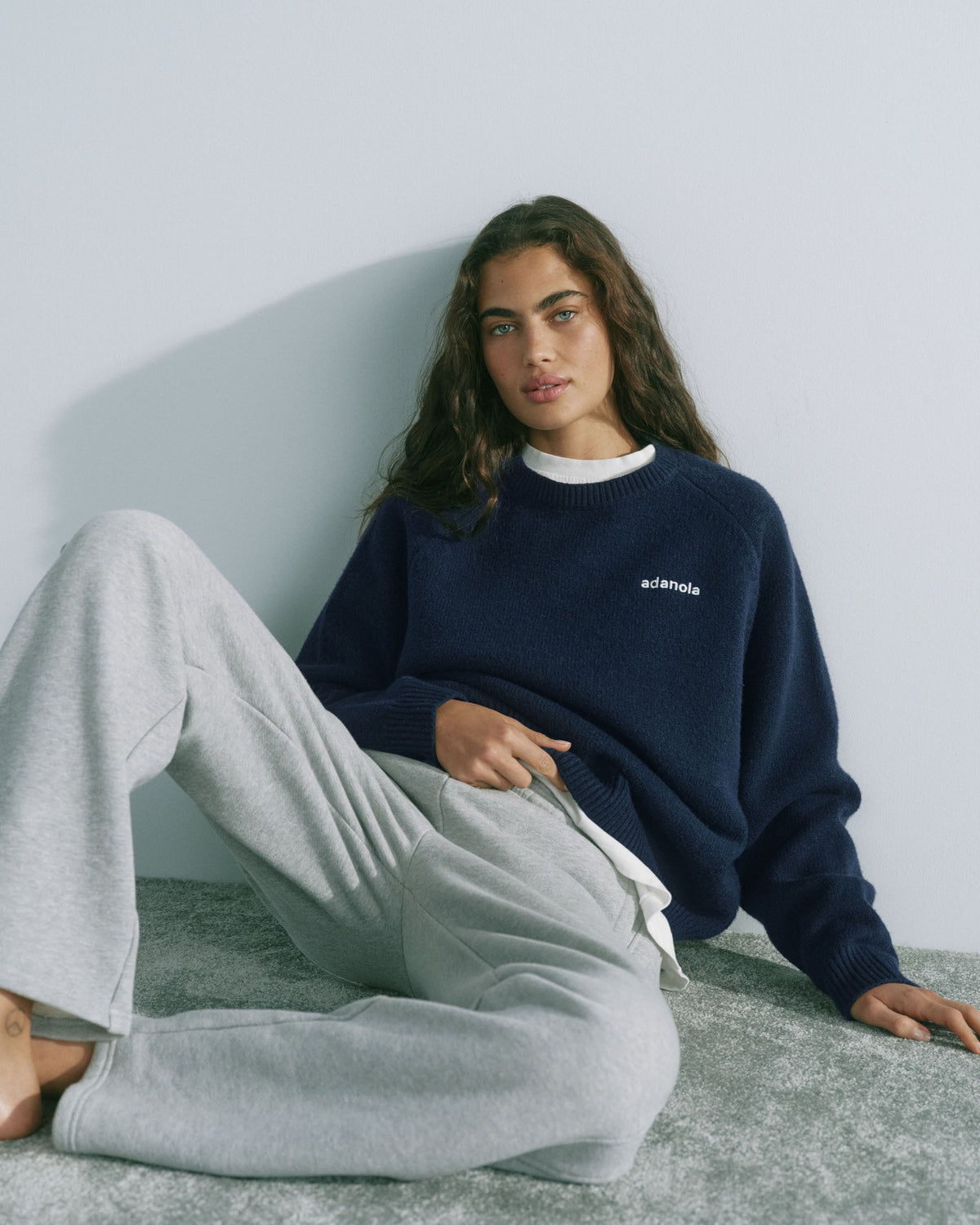 Oversized Knit Sweatshirt - Navy Blue