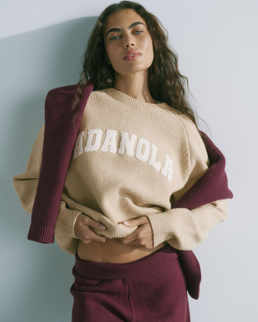 Boucle Oversized Knit Sweatshirt - Oatmeal