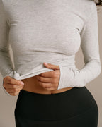 Cotton Long Sleeve Top - Grey Melange