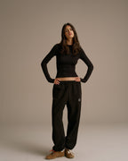 Cotton Long Sleeve Top - Black