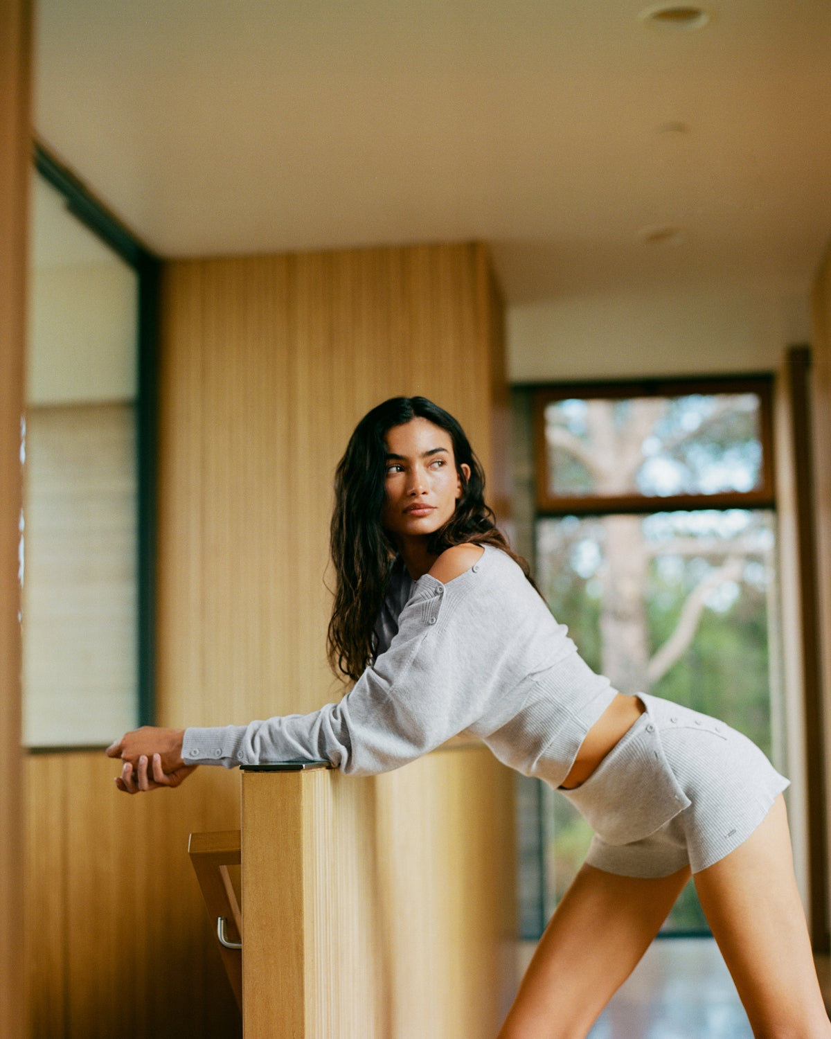 Knit Fold Over Shorts - Light Grey Melange