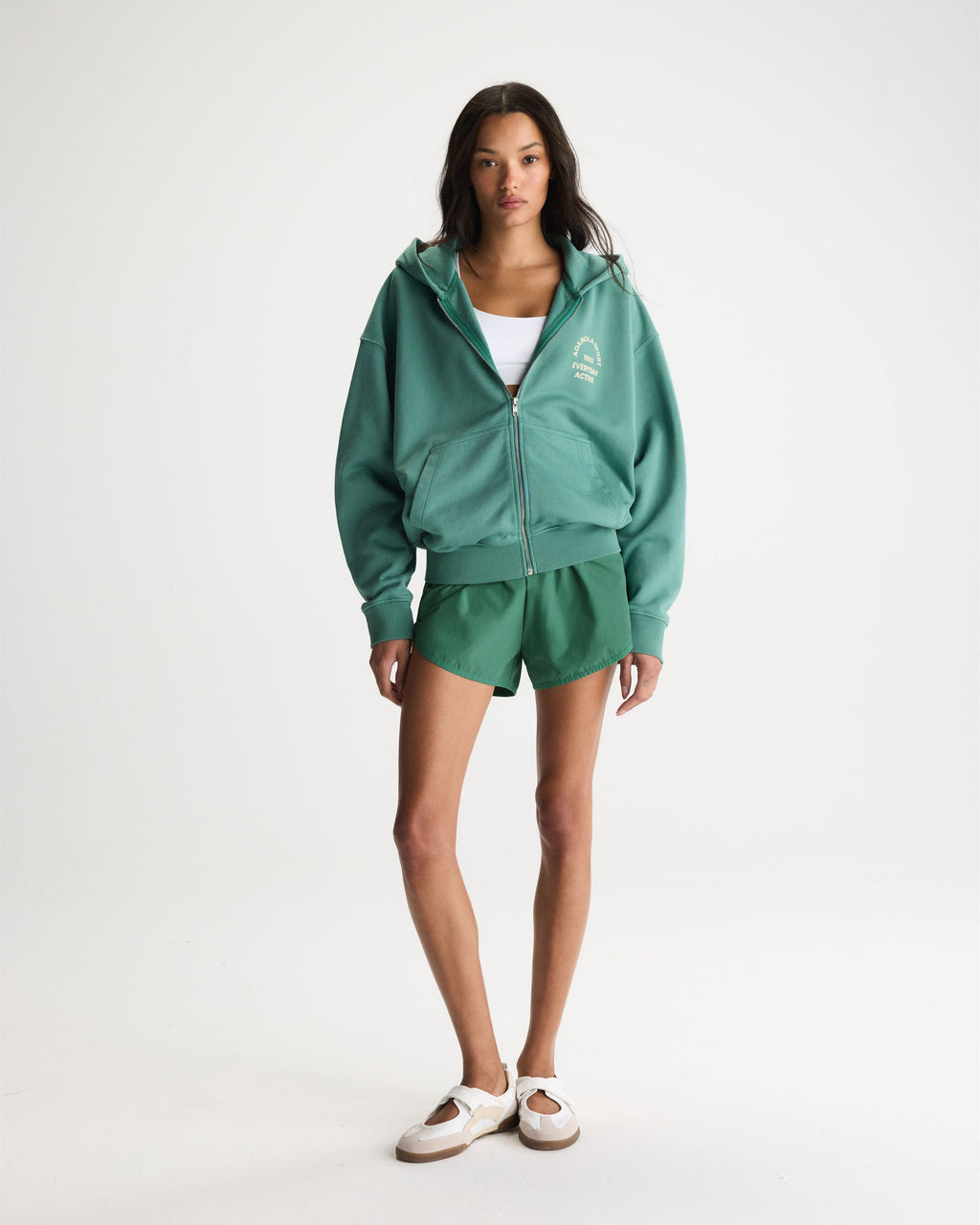 Relaxed Zip Through Hoodie Eucalyptus Greeen