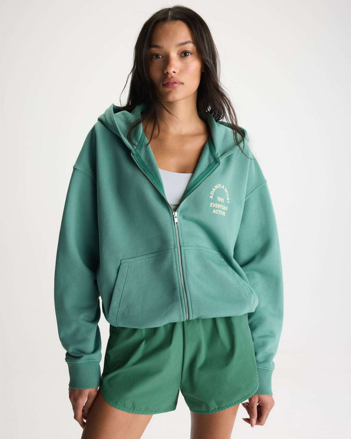 Relaxed Zip Through Hoodie Eucalyptus Greeen
