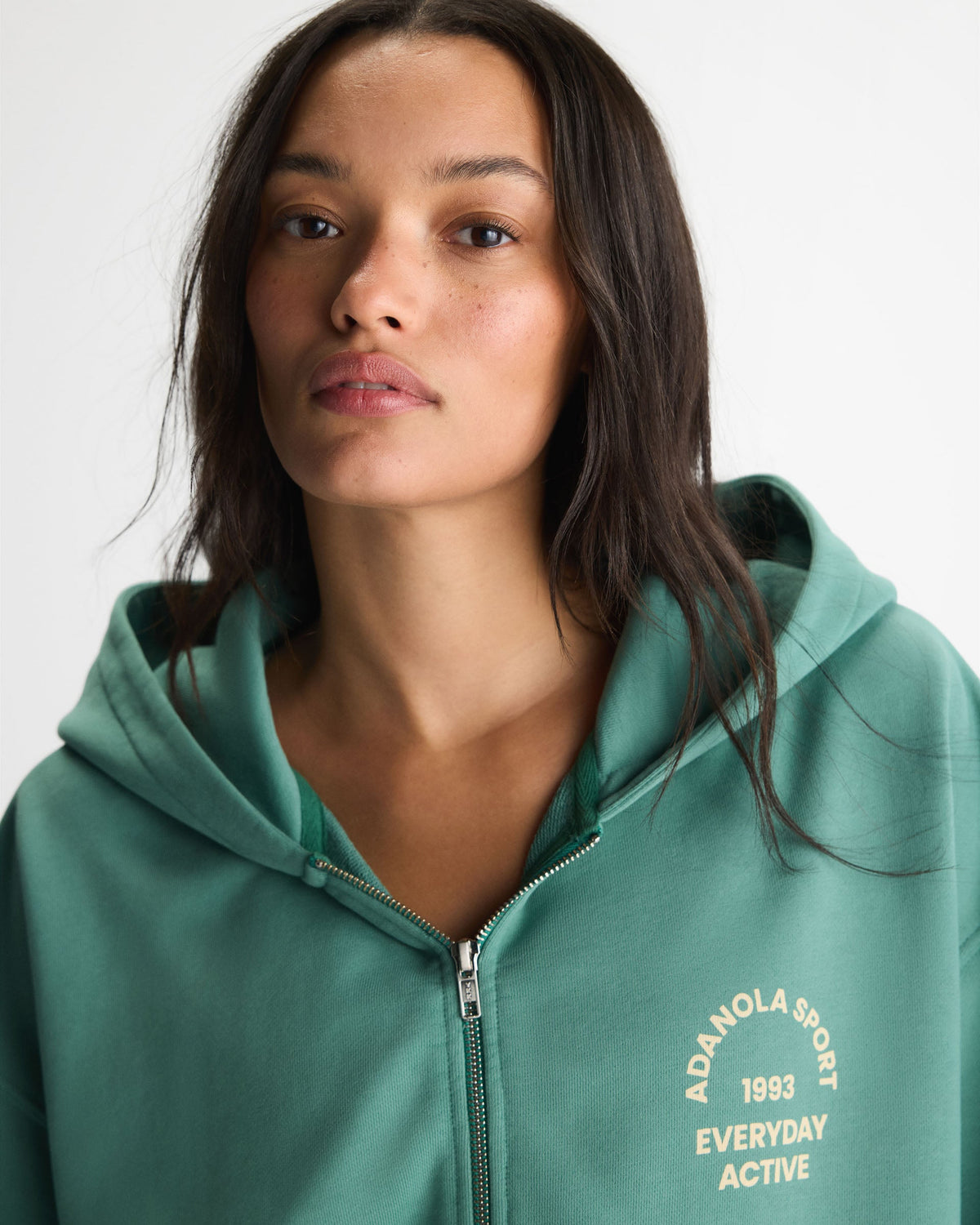 Relaxed Zip Through Hoodie Eucalyptus Greeen