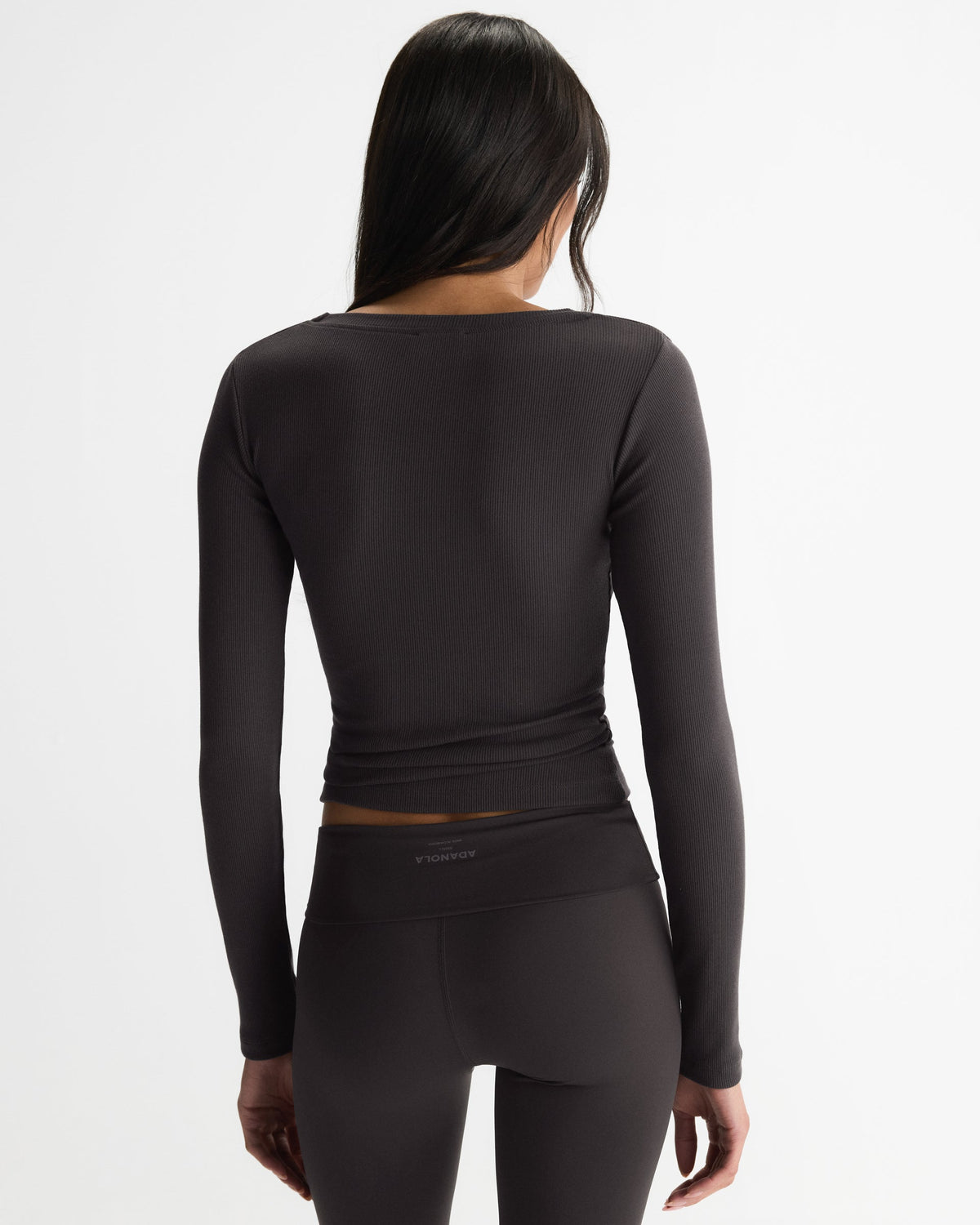 Modal Soft Rib Scoop Neck Long Sleeve Top - Coffee Bean