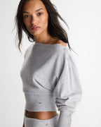 Knit Boat Neck Top - Light Grey Melange
