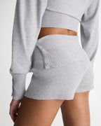 Knit Fold Over Shorts - Light Grey Melange