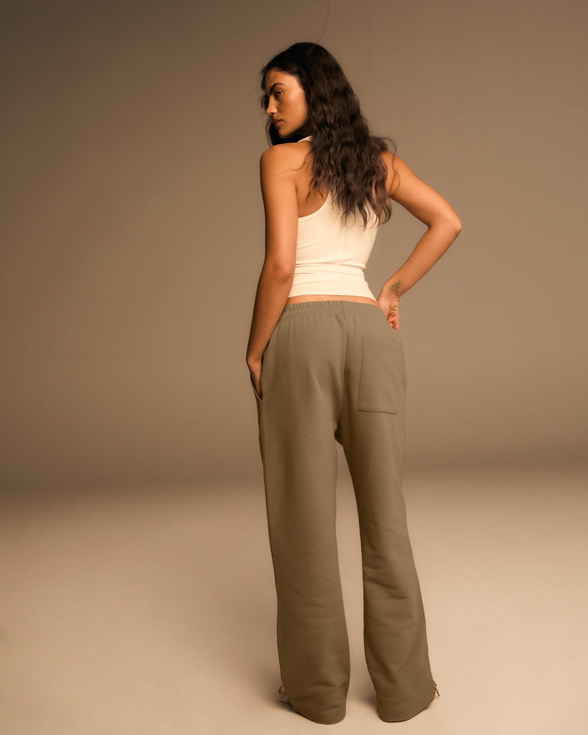 Straight Leg Sweatpants - Khaki Beige
