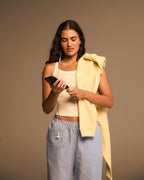 Cotton Stripe Pull On Pants - Blue