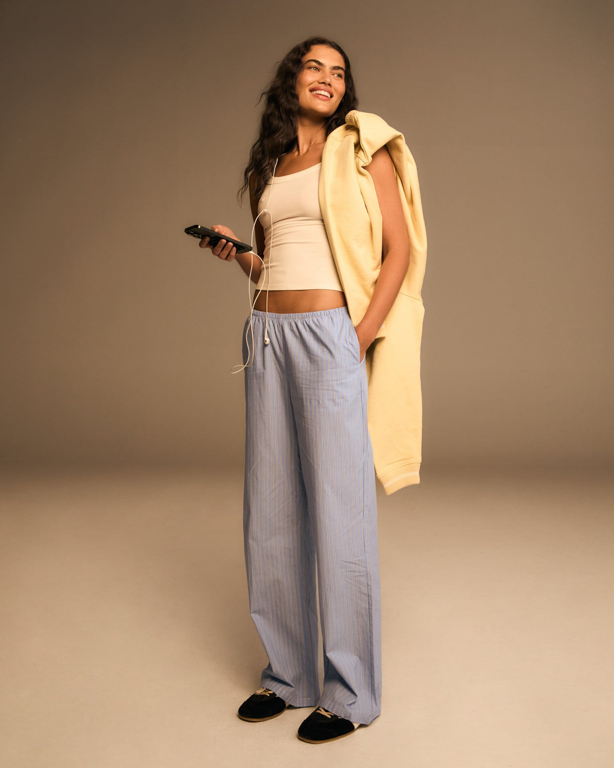 Cotton Stripe Pull On Pants - Blue
