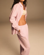 Cotton Stripe Pull On Pants - Pink