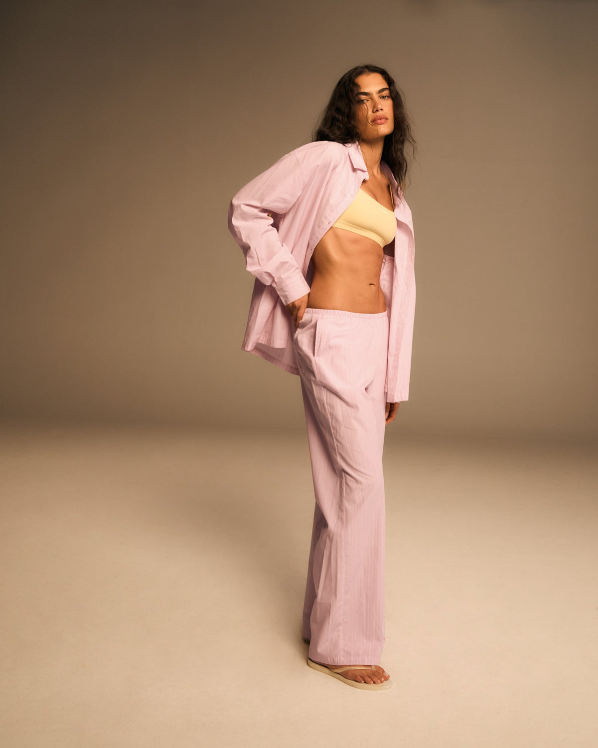 Cotton Stripe Oversized Shirt - Pink