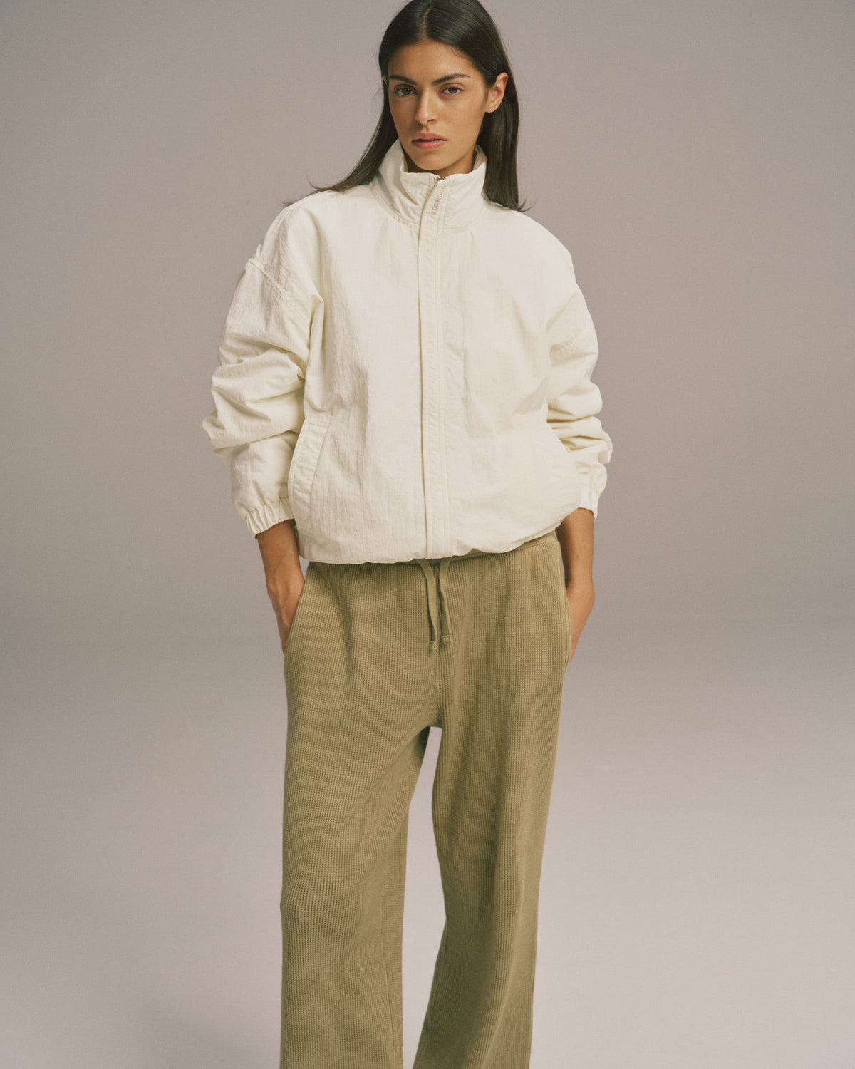 Funnel Neck Track Jacket - Marshmallow White