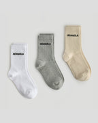 3 Pack Socks - White/Cream/Light Grey Melange