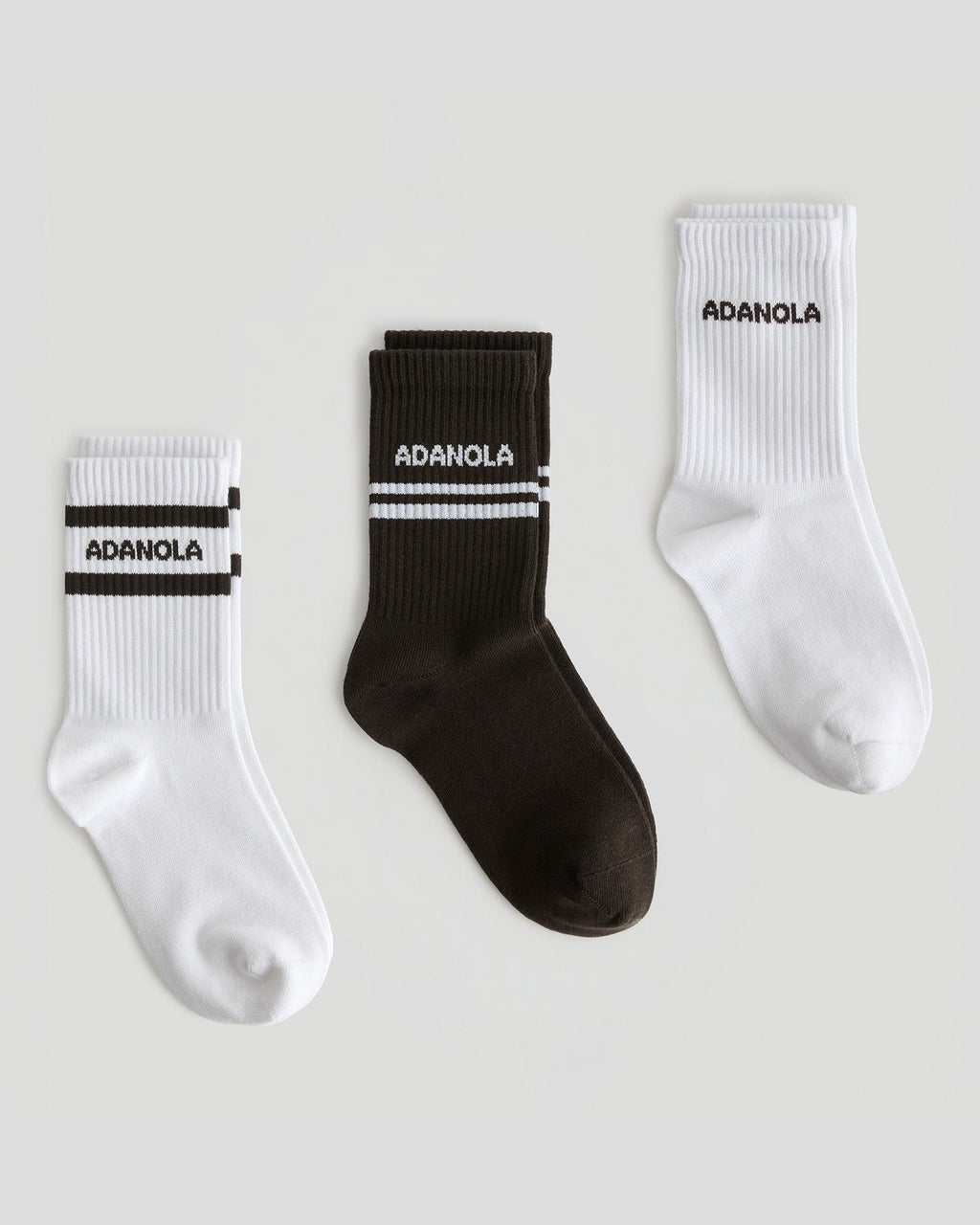 3 Pack Multi Branding Socks - Coffee Bean/White