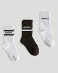 3 Pack Multi Branding Socks - Coffee Bean/White