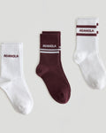 3 Pack Multi Branding Socks - Damson Red/White