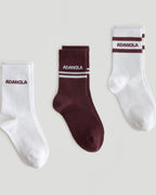 3 Pack Multi Branding Socks - Damson Red/White
